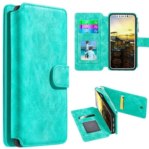 Leather Flip Wallet with Card Slot and Detachable Back Case for iPhone