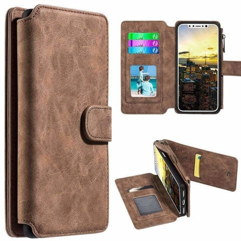 Leather Flip Wallet with Card Slot and Detachable Back Case for iPhone