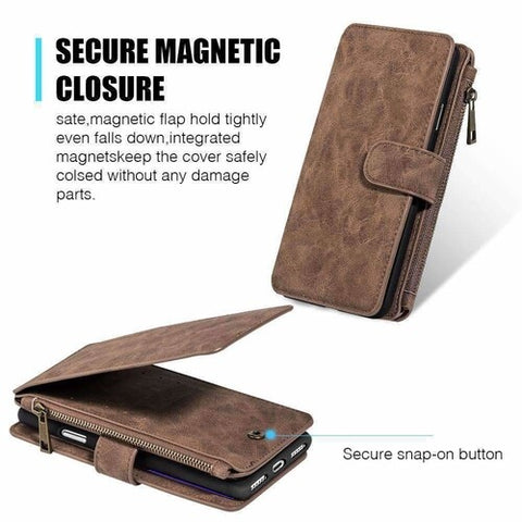 Leather Flip Wallet with Card Slot and Detachable Back Case for iPhone